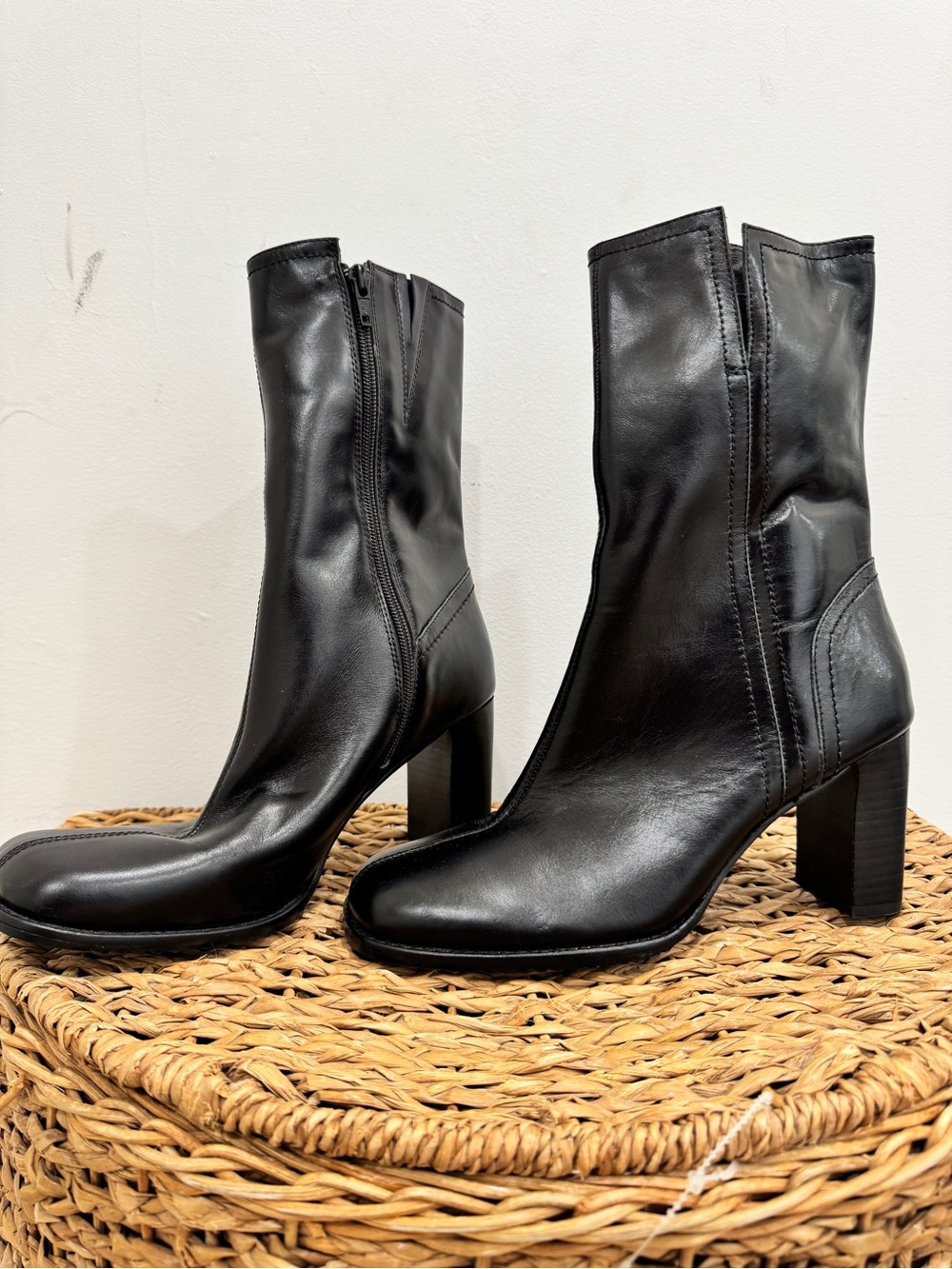 Classic Black Block Heel Boots - Women Size 10